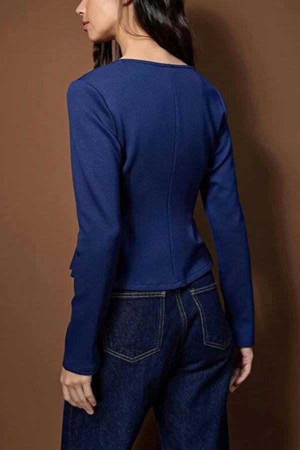WOVCOR V-Neck Zippered Regular Knit Blouse