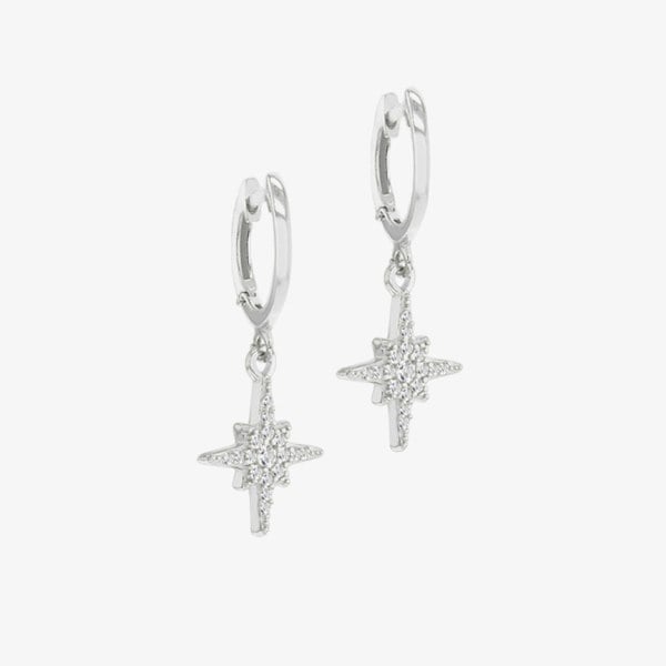 T. H. Baker Silver Cubic Zirconia Star Dropper Hoop Earrings 8.52.0019