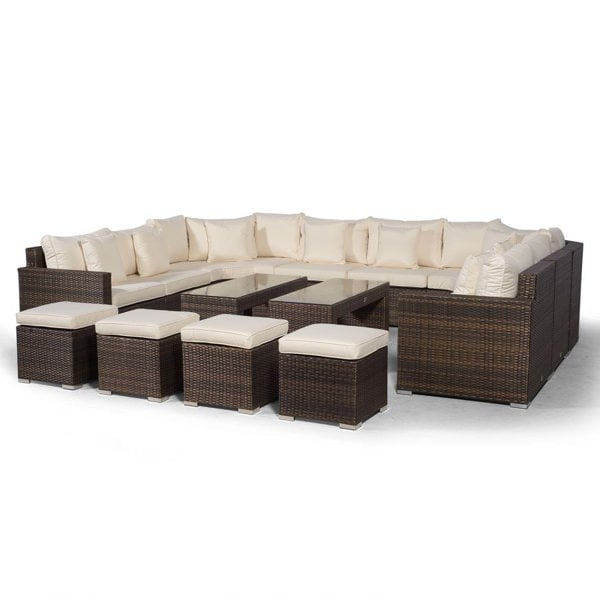 Giardino Santorini U Shape Modular 8 Seat Rattan Sofa Set With 2 Large Coffee Tables & 4 Stools