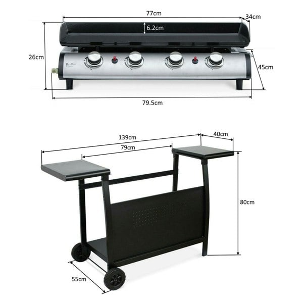 Callow 4 Burner Gas BBQ Plancha with Detachable Trolley