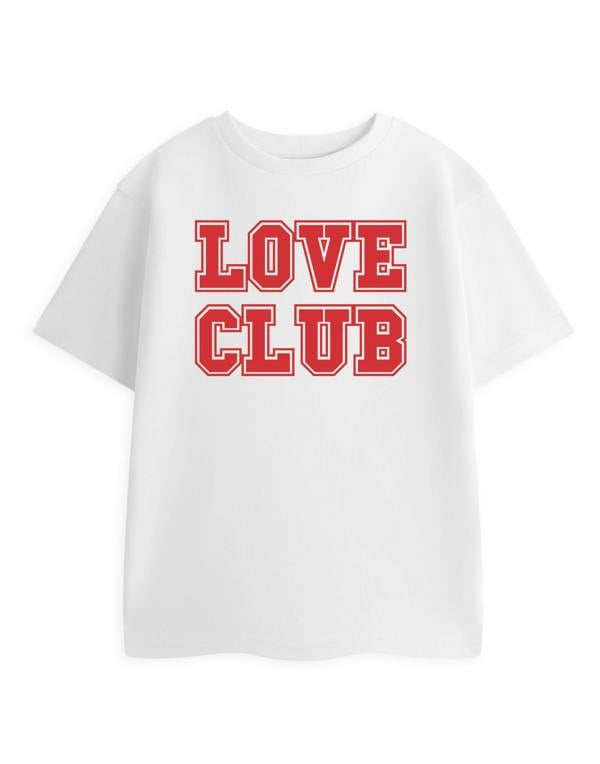 Show Me The Merch Unisex Kids White Love Club Short Sleeved T-Shirt