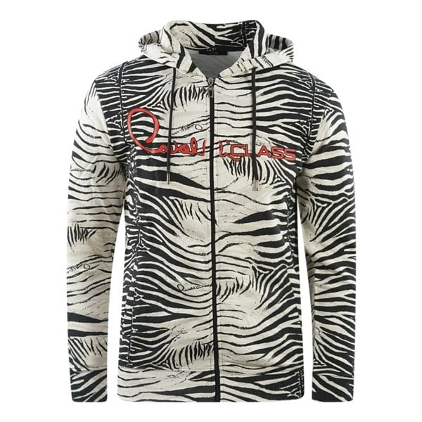 Cavalli Class Zebra Print Zip-Up Hoodie - Black