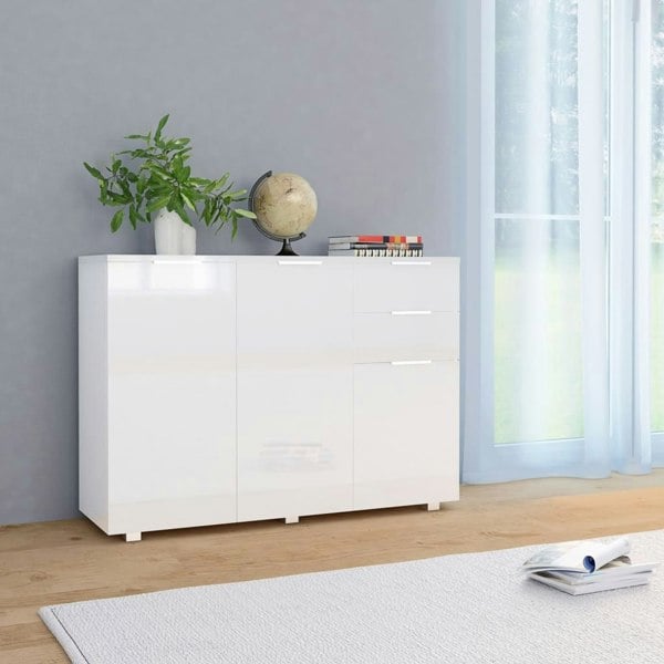 Berkfield Sideboard High Gloss White 107x35x80.5 cm