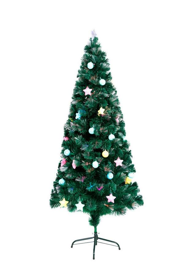 2ft to 7ft Pastel Stars and Baubles Fibre Optic Christmas Trees with LED Lights image 1