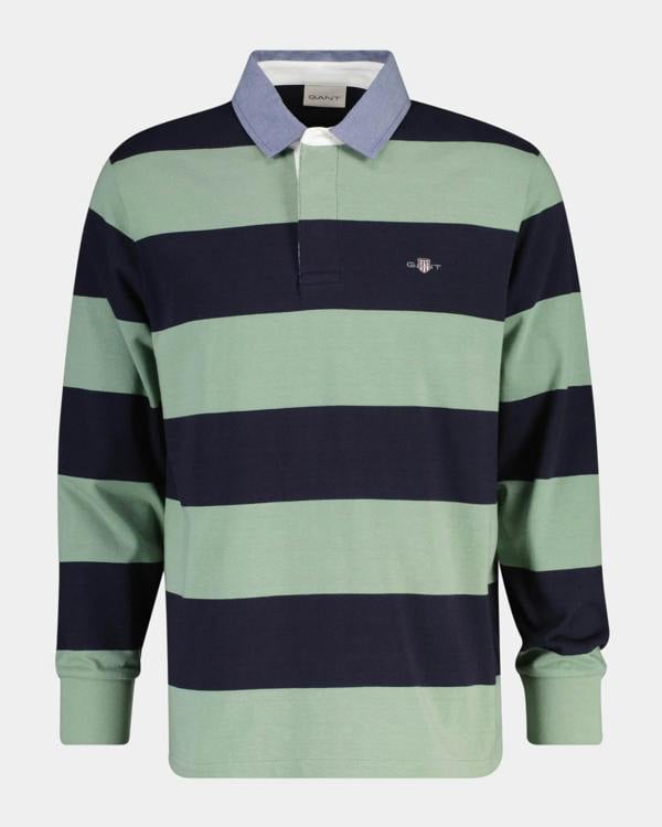 GANT Mens Regular Fit Chambray Stripe Heavy Rugger - 308 Surplus Mint | CHO | Designer Mens Long Sleeve Polo Shirts