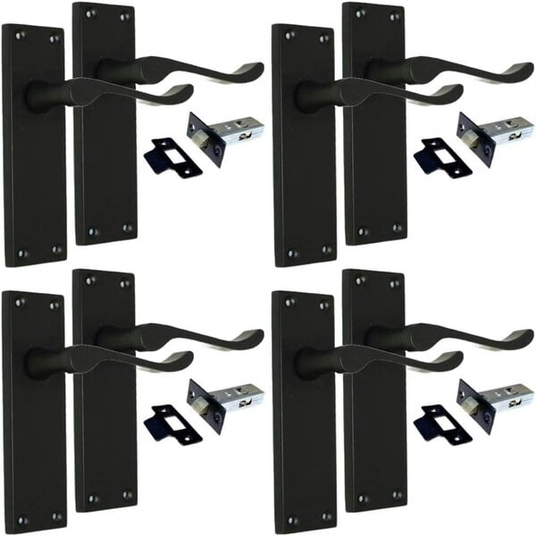 EDH Door Hardware Matt Black Victorian Scroll Door Handles on Backplate – Handle Only or Handle + Tubular Latch – 150mm x 42mm