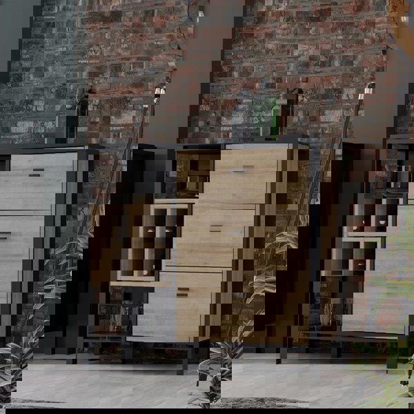 Furniture To Go High Rock 3 Drawer Display Chest in Matt Black/Riviera Oak