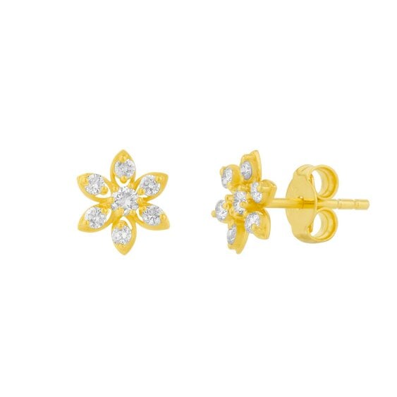 Spero London Fine 14k Solid Gold Diamond Star Earrings