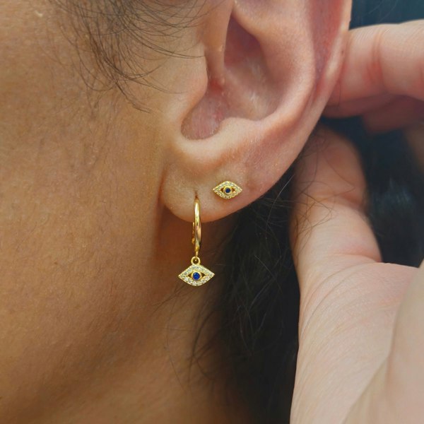 Dainty Evil Eye Gold Plated Minimalist Stud Earrings