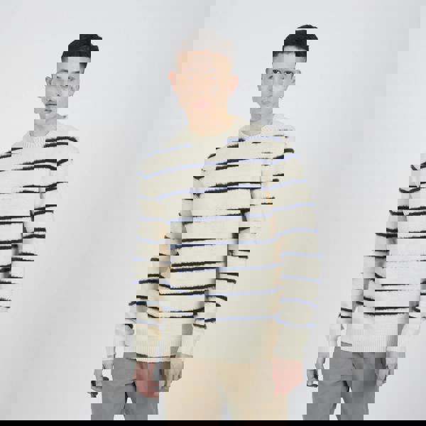 Brave Soul Ecru High Crew Neck Striped Knit Jumper - Ecru Image 1