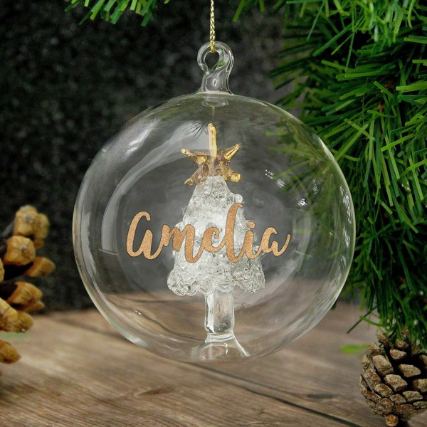 Personalised Memento Company Personalised Gold Glitter Name Only Tree Glass Bauble