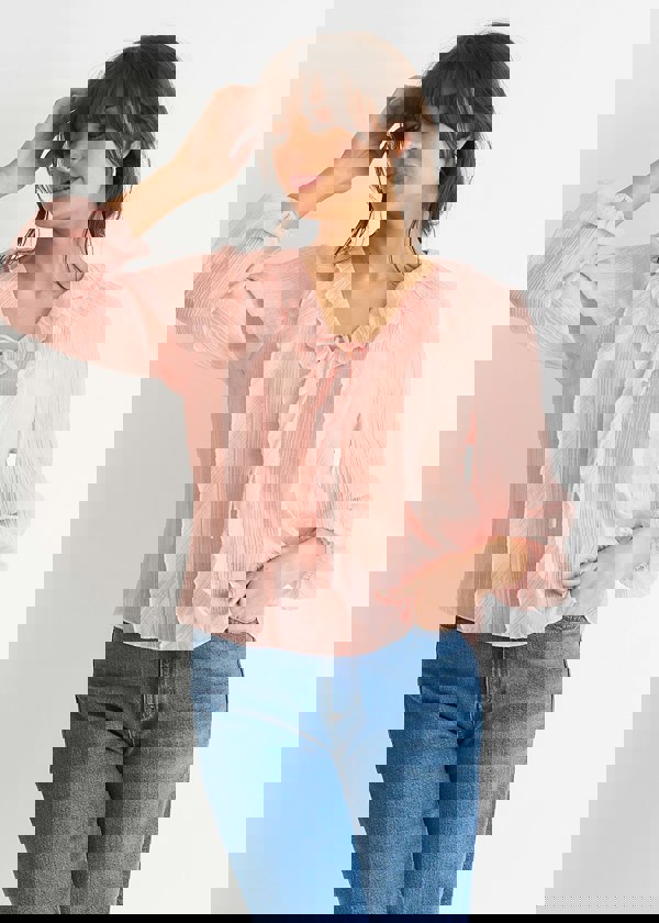 Gini London Long Sleeeves Tie Detail Ruffle Blouse