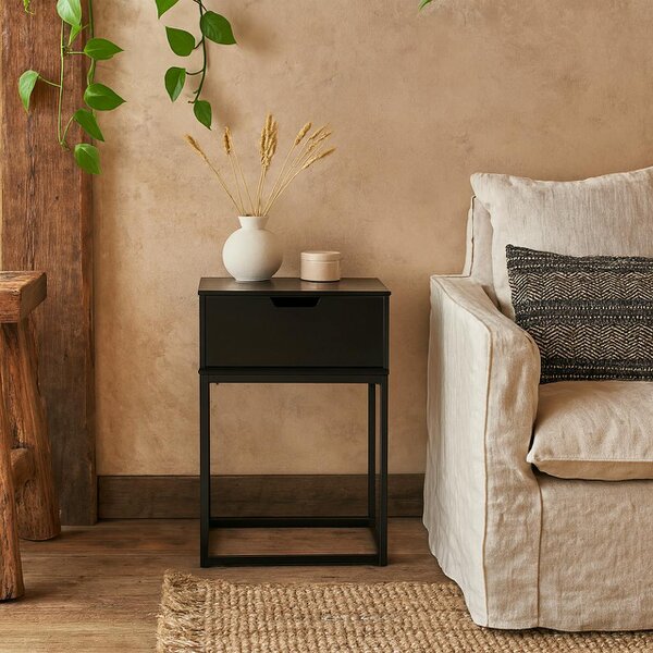 Wyld Haus Tokyo Black Bedside Table 1 Drawer Industrial Metal Legs