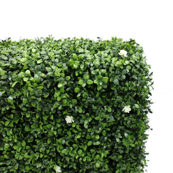 Premium Freestanding Artificial Boxwood & White Flower Hedge