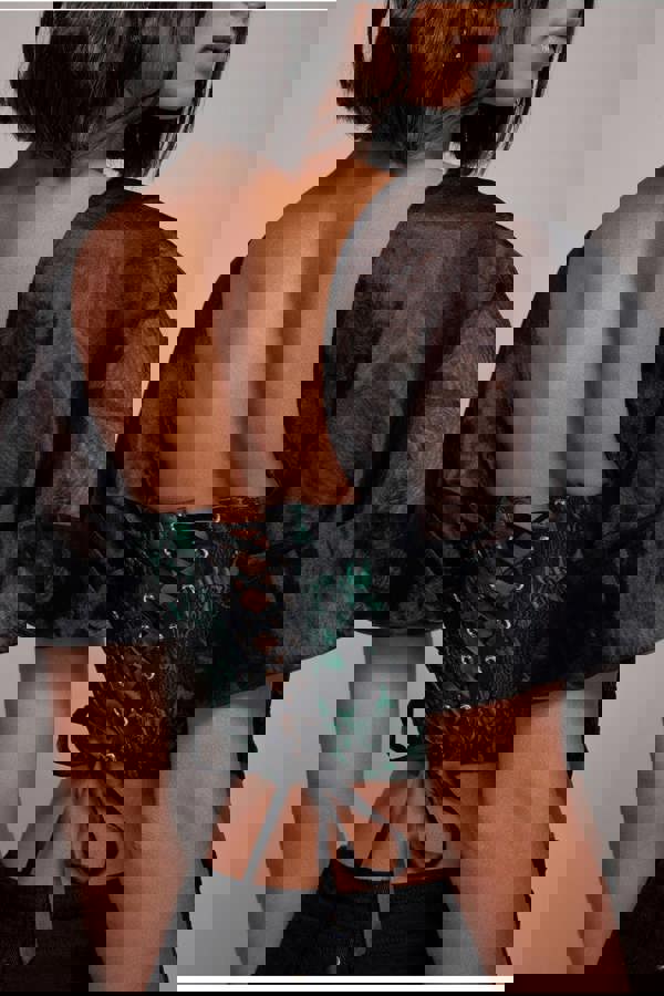 Off Shoulder Jacquard Top With Organza Wings - Emerald Black T231