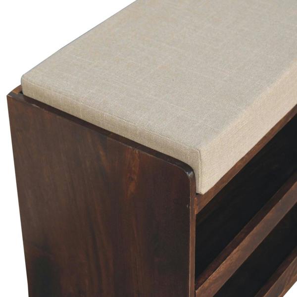 Artisan Furniture Solid mango wood California Walnut & Mud Linen Pull out Shoe Bench