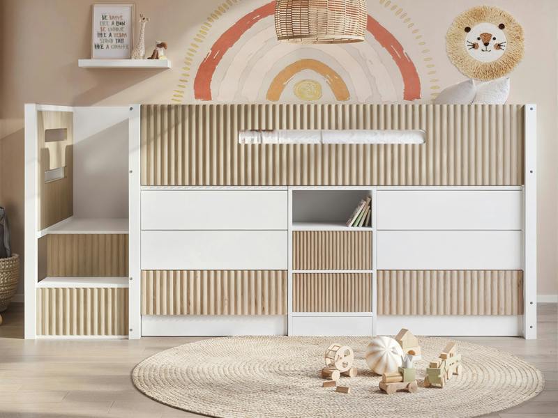 Luca Mid Sleeper Ribbed Storage Bed White