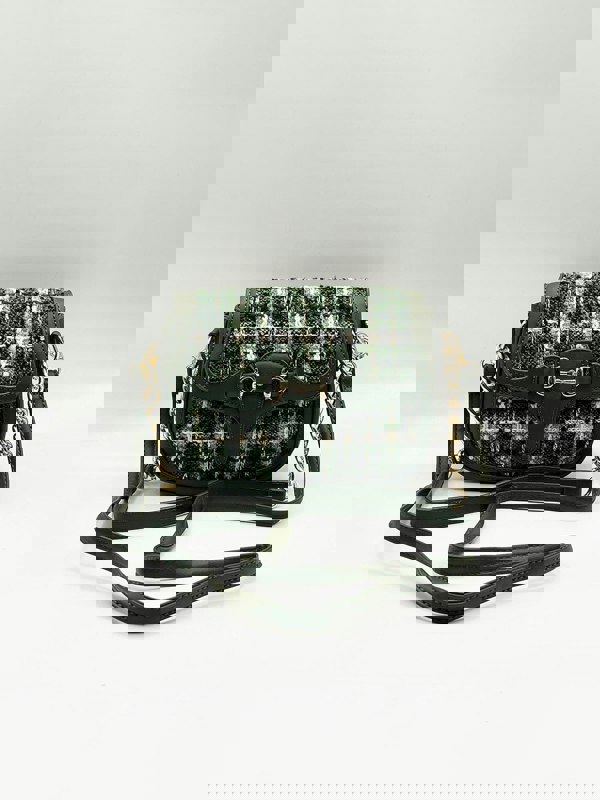 SVNX Knit Check Shoulder Bag in Khaki Green