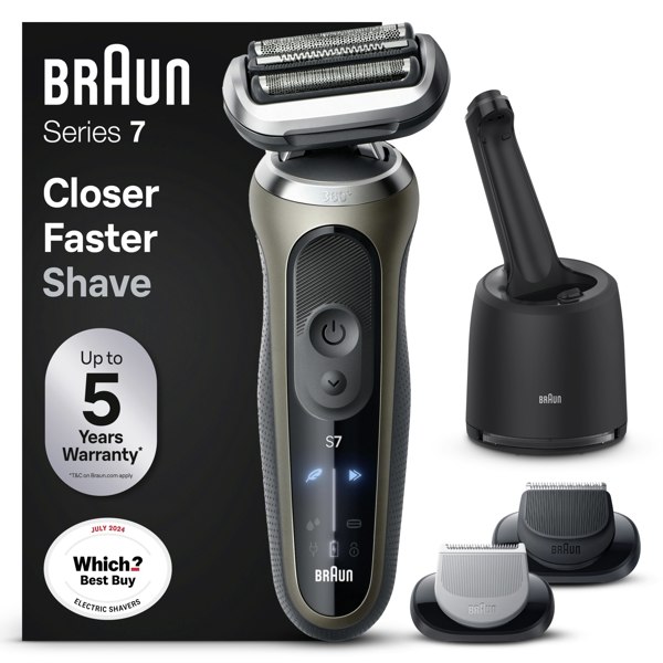 Braun Electric Shaver, Series 7, With SmartCare Center, EasyClick Attachments, 72-C7650cc - Gold