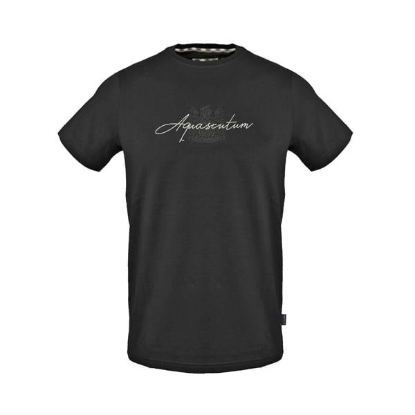 Aquascutum Mens Script Crew Neck Regular T-Shirt - Black - 