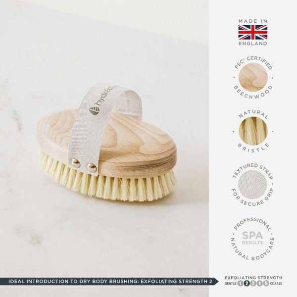 Hydréa London Professional Wet & Dry Body Brush FSC® Certified Beechwood with Natural Bristle for Exfoliation & Detox