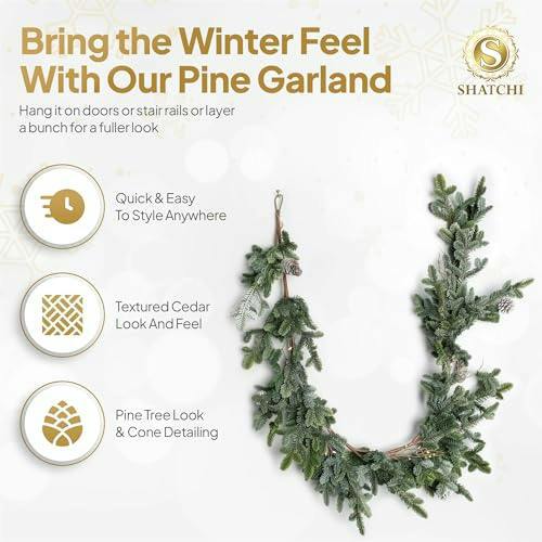 18cm Green Cypress Pine Garland with Pine Cones for Christmas Doors, Mantles and Stair Decor image 5