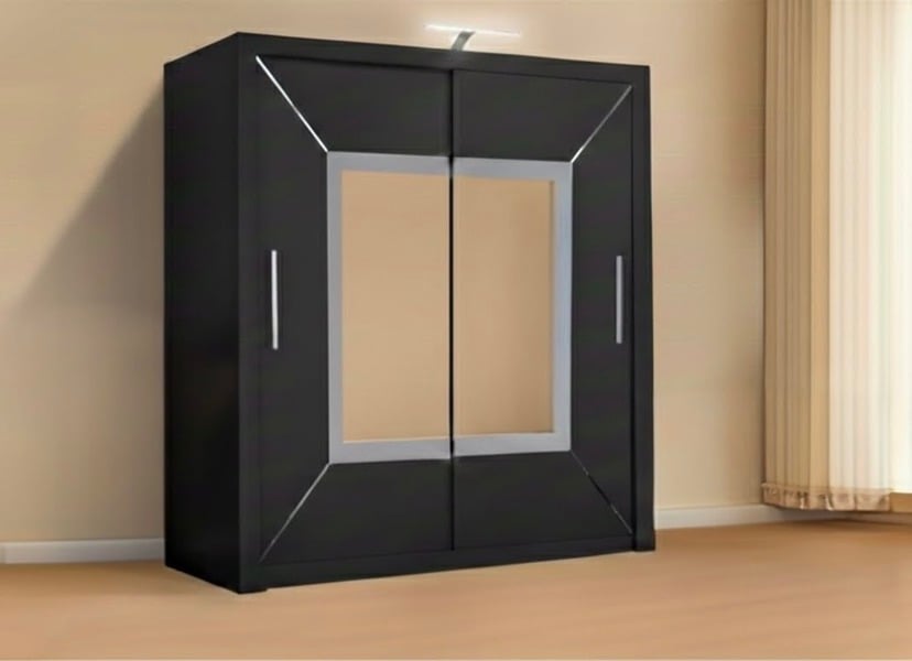 RAC3 Modern Bedroom Sliding Wardrobe with LED Light - Ample Storage Space and Sleek Design comes in White/Grey/Black and Width 150cm/180cm/203cm