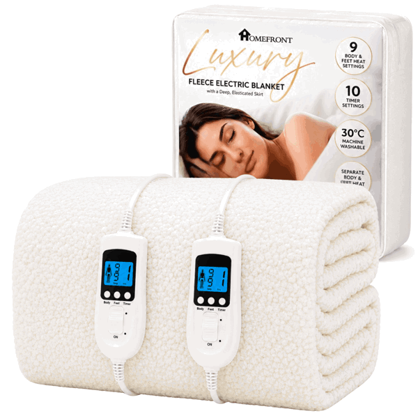 Homefront Double Electric Luxury Fleece Blanket With 9 Heat Settings and Timer Digital Control