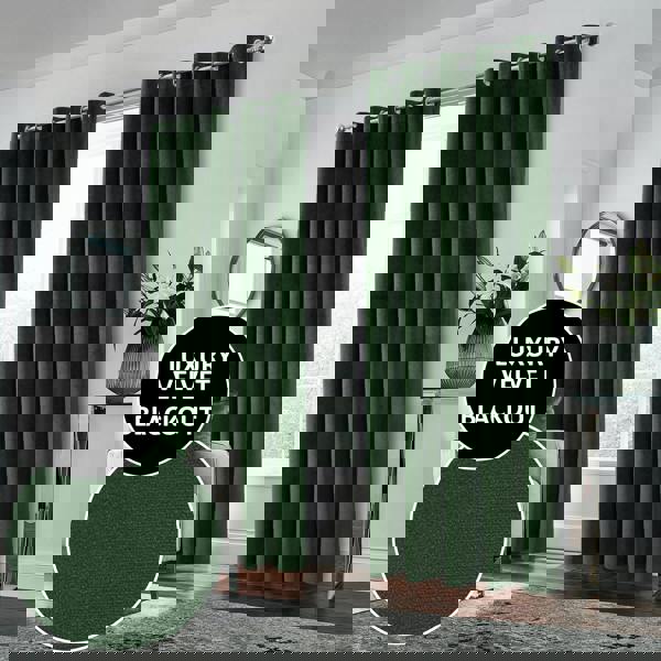 Enhanced Living Green 100% Blackout Luxury Supersoft Velvet Thermal Eyelet Curtains for Living Room & Bedrooms