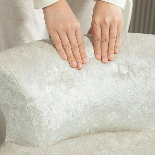 Wyld Haus Salami Beige Velvet Dressing Table Stool With Rubber Wood Legs
