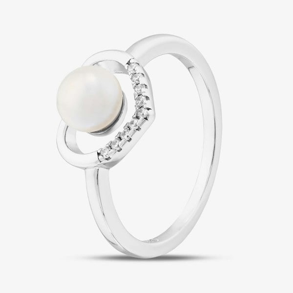 T. H. Baker Sterling Silver Freshwater Pearl & Cubic Zirconia Heart Ring S2264