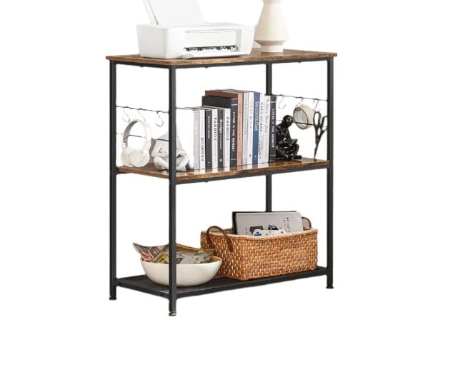 Modcraft Kitchen Island Shelf, Baker’s Rack with 3 Shelves & Hooks, Rustic Brown & Black