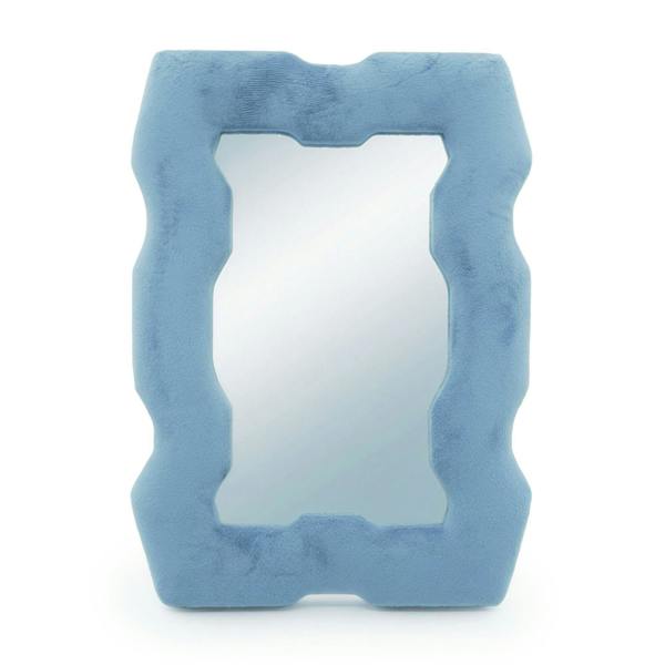 Light royal blue square cutout mirror with chunky wavy frame
