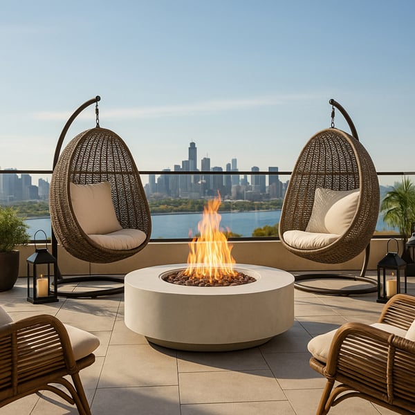 Homeology FUSION Light Grey Lavish Garden & Patio Gas Fire Pit with Eco-Stone Finish - Fully Assembled