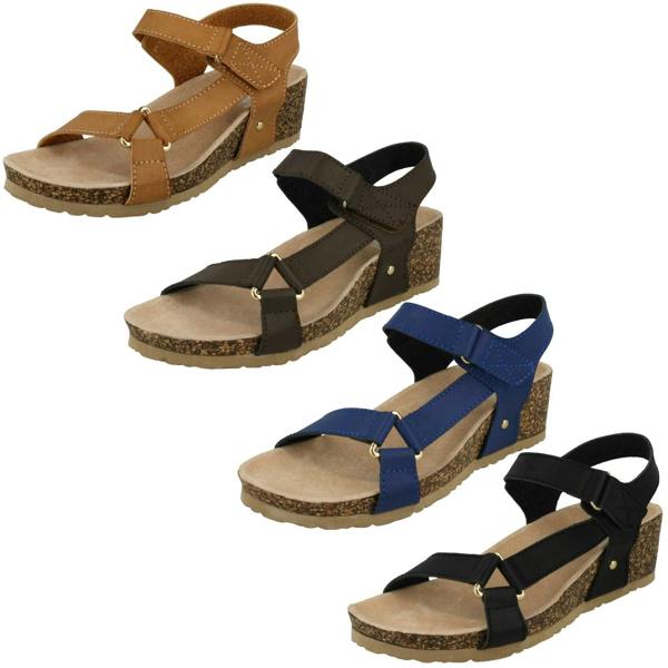 Down to Earth Ladies Down To Earth Mid Wedge Ankle Strap Sandals