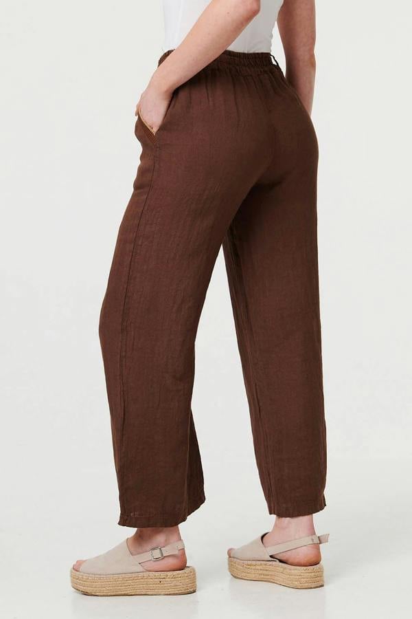 Brown | High Waist Wide Ankle Length Trousers