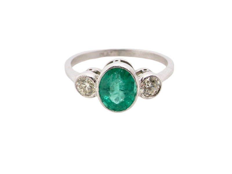 Vintage Tom Three Stone Emerald & Diamond Ring