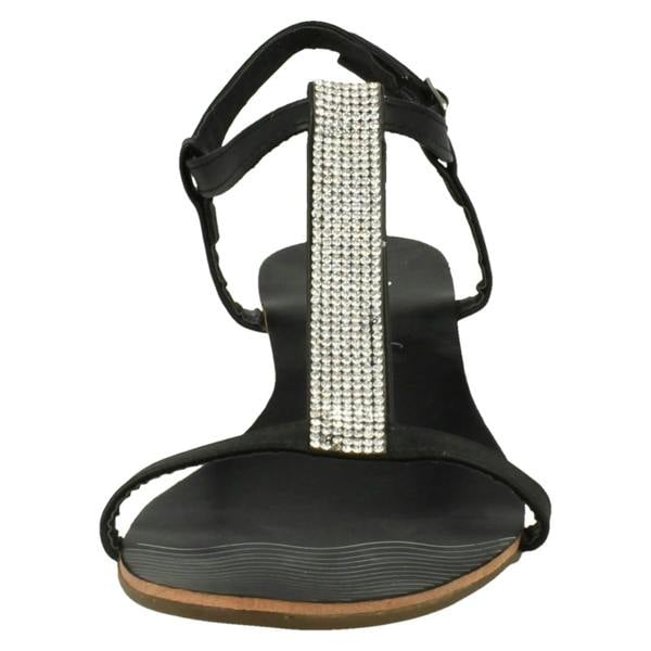 Savannah Ladies Savannah Flat T Bar Diamante Trim Casual Sandal