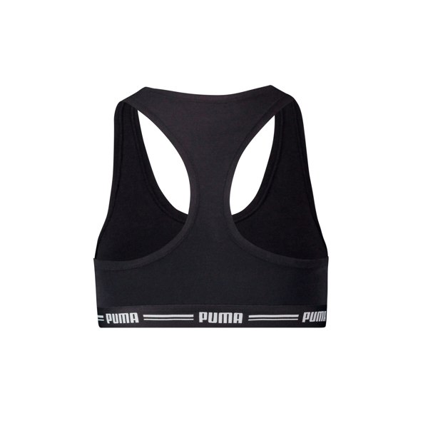 Puma Striped Logo Racerback Bra Top, Black