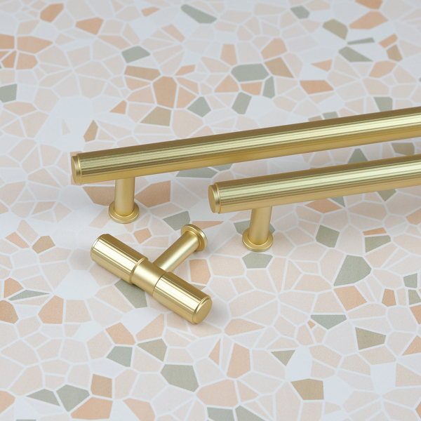Handle & Home Brushed Brass Fluted Detailing Handles and Coordinating Knob