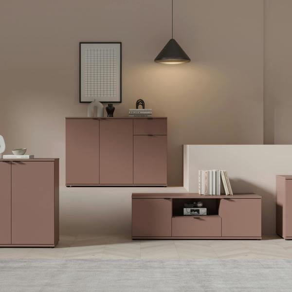 Furniture To Go Ganymede Wide TV Unit with Open Shelf, Drawer & 2 Doors in Terracotta