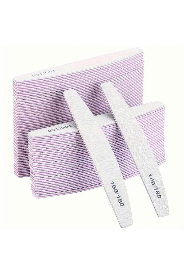 Dyzi 50pcs Nail File Buffer Set 100/180 Grit Double-Sided Half-Moon