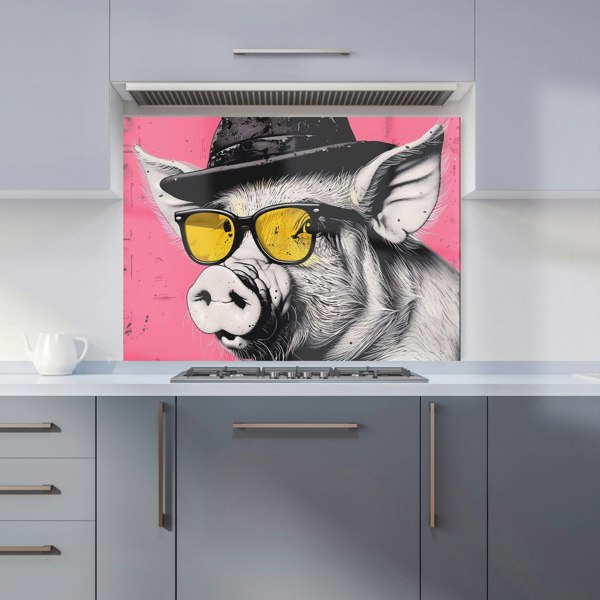 Warren Reed - Designer Pig In A Hat And Glasses Kitchen Splashback