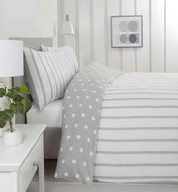 Spots and Stripes Grey Duvet Cover Set