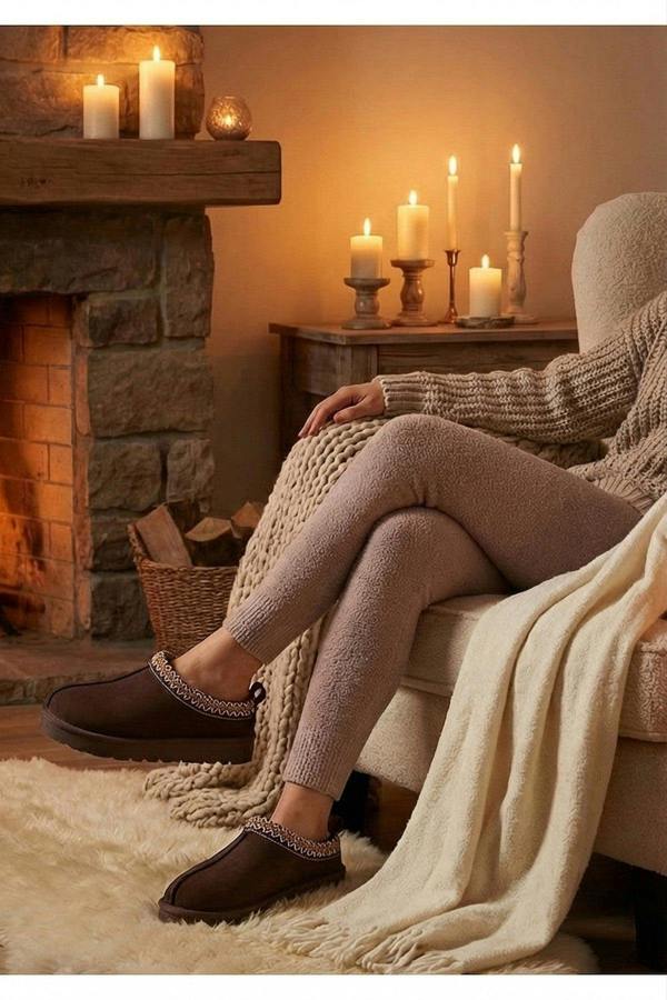 Ravina Chunky Slip On Suede Slippers With Stitch Detail - Brown_wb