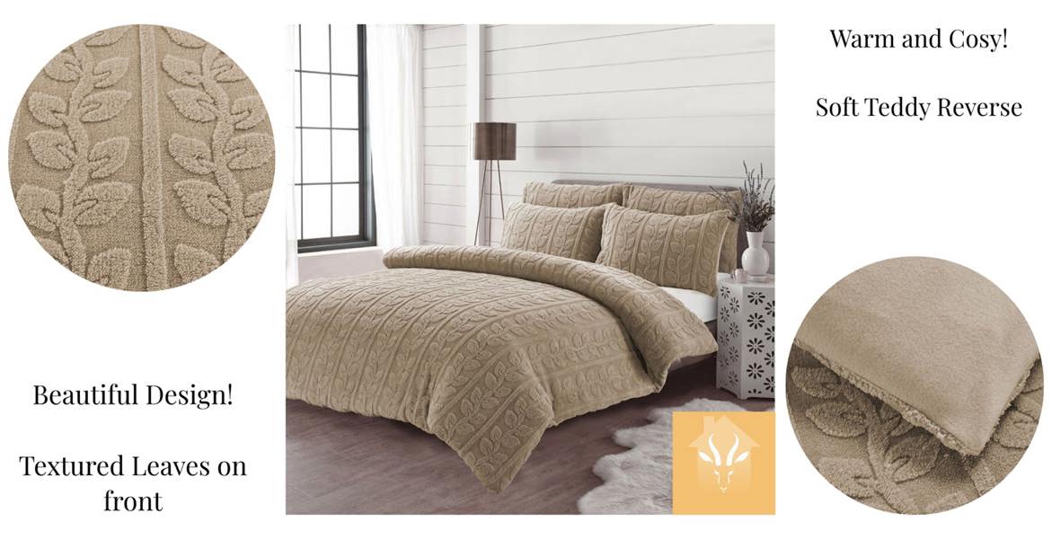 Leaves Teddy Beige Duvet Cover Set