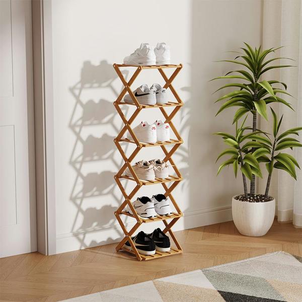 Living and Home 9/8/7/6 Tier Bamboo Folding Shoe Rack Shoe Storage Organiser