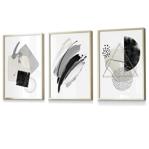 Abstract Grey Black and Silver Set of 3 Framed Wall Art Prints | Artze Wall Art UK