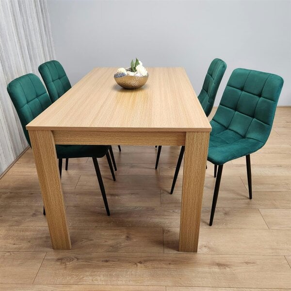 Kosy Koala Dining Set of 4 Oak Effect Dining Table and 4 Green Velvet Chairs Dining Room Furniture