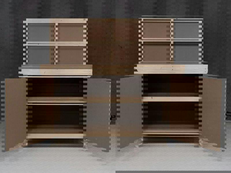 Arbor Garden Solutions Wooden MDF Top Workbench With Lockable Cupboard (V.9) with back panel, double shelf and wheels